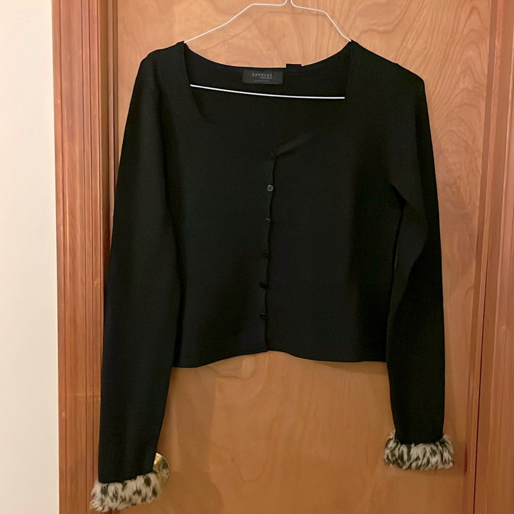 Express cardigan sweater with faux fur cuffs, Large
